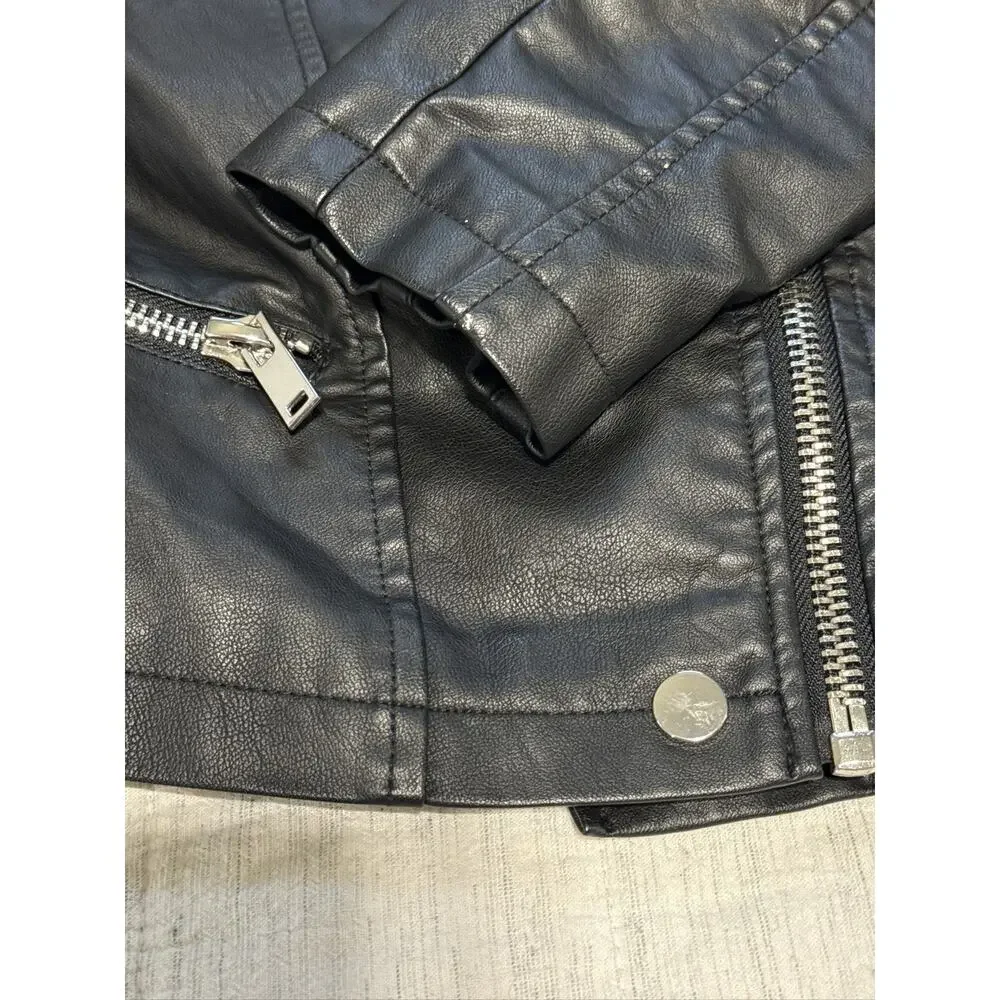 Chaser Black Faux Leather Puff Sleeve Moto Biker Jacket Womens XSmall - Picture 3 of 9